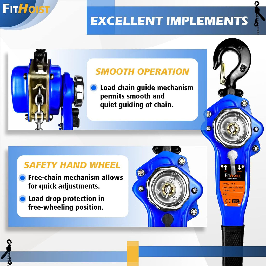 1650LBS 5FT Manual Lever Chain Hoist with 2 Hooks F425130