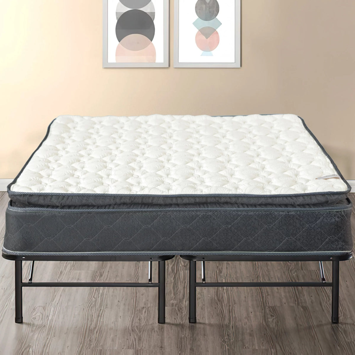 10-Inch Medium Pillow Top Hybrid Mattress and 14 Metal Platform Bed King O258