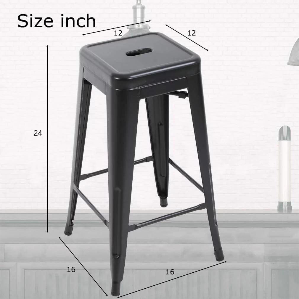 24 inch Black Metal Bar Stools Set of 4 X41386
