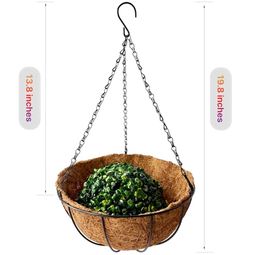 2 Sets Outdoor Artificial Flowers with 12" Hanging Basket, 24 Bunches of Faux Flowers with 2 Hanging Planters Yellow Orange Y3541
