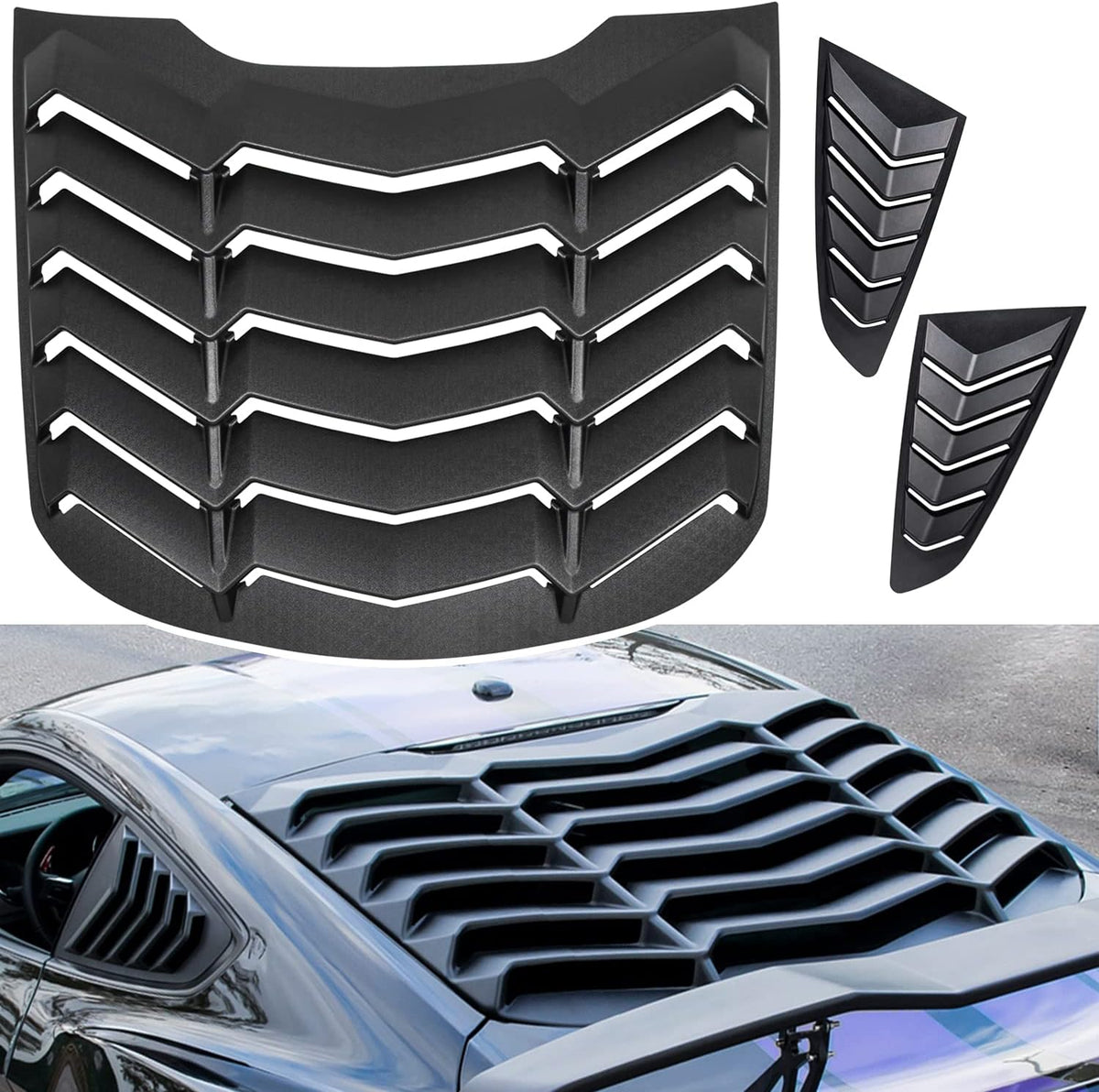Matte Black Rear and Side Window Louvers Sun Shade Cover for Ford Mustang G129