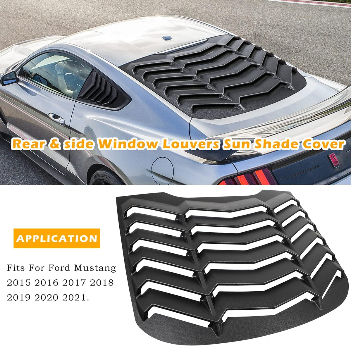 Matte Black Rear and Side Window Louvers Sun Shade Cover for Ford Mustang G129