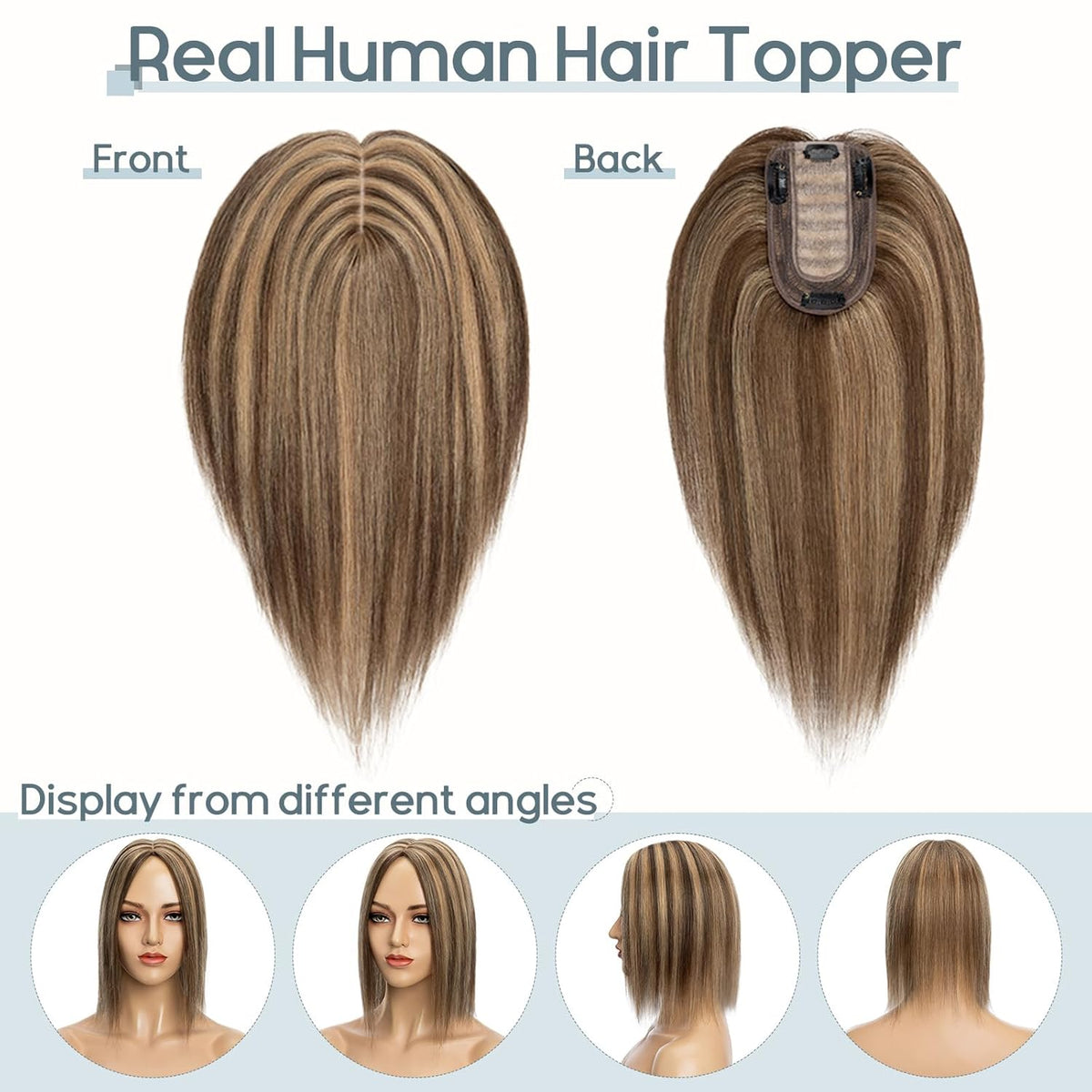 100% Real Human Hair Topper Silk Base Clip In Top Hairpieces 10 Inch 33g B1718