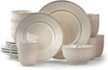 16 Piece Round Stoneware Dinnerware Set in Embossed White G89351