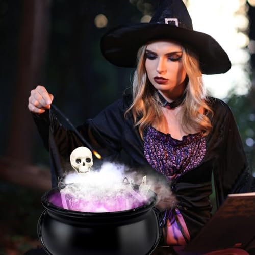 12" Large Black Witches Cauldron Diffuser with LED Light Mist Fogger L963