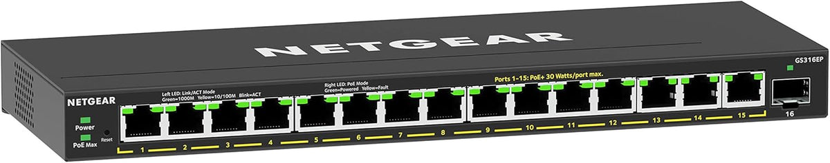 16-Port PoE Gigabit Ethernet Plus Switch with 15 x PoE+ @ 180W, 1 x 1G SFP Port B79277