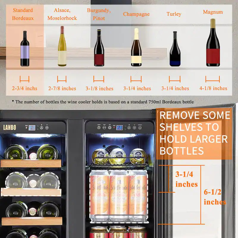 18-Bottle 55-Can Dual Zone Stainless Steel Wine Refrigerator D55798
