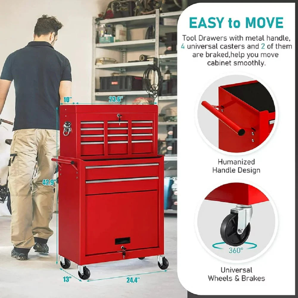 2-IN-1 8-Drawer Rolling Tool Chest & Cabinet P289
