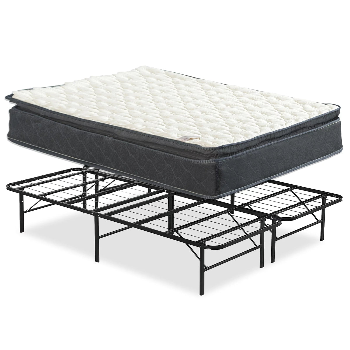 10-Inch Medium Pillow Top Hybrid Mattress and 14 Metal Platform Bed King O258
