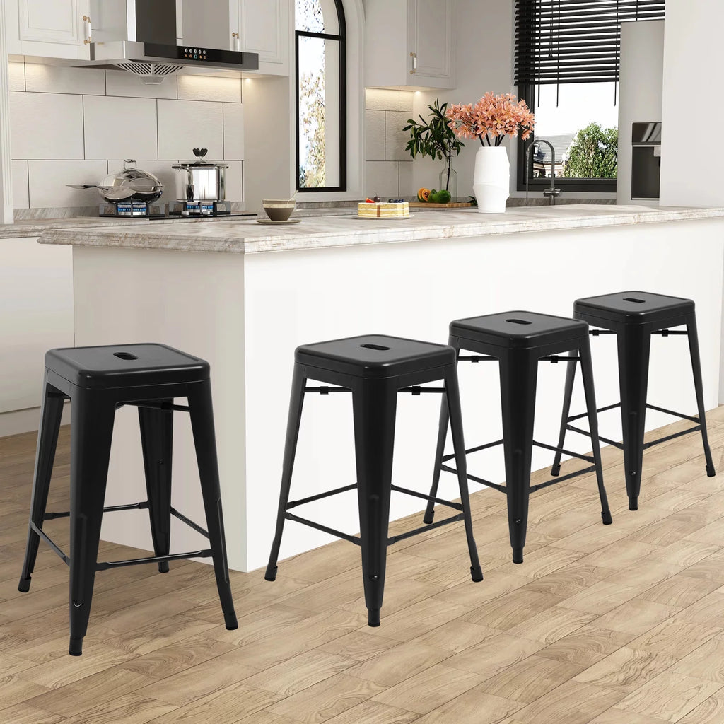 24 inch Black Metal Bar Stools Set of 4 X41386