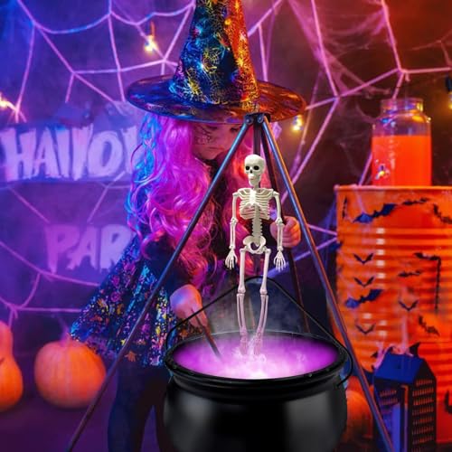 12" Large Black Witches Cauldron Diffuser with LED Light Mist Fogger L963