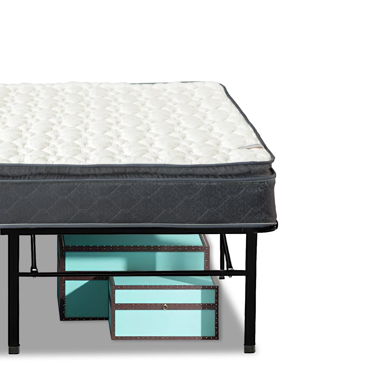 10-Inch Medium Pillow Top Hybrid Mattress and 14 Metal Platform Bed King O258