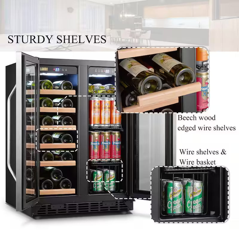 18-Bottle 55-Can Dual Zone Stainless Steel Wine Refrigerator D55798