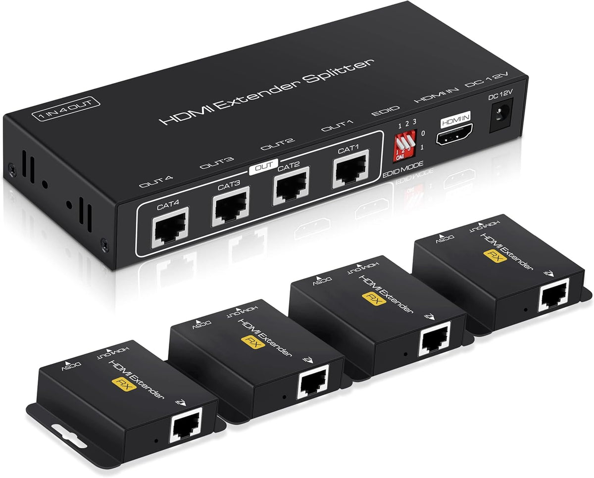 1X4 HDMI Extender Splitter 165ft 1080P@60Hz Over CAT 5e/6/7 Q910