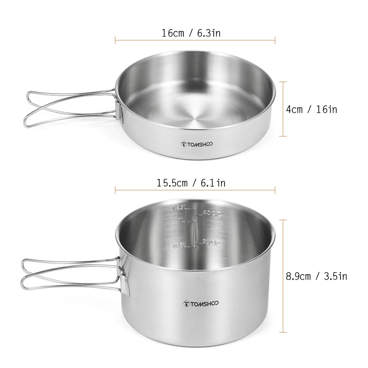 2pcs Stainless Steel Camping Cookware Set with Mesh Carry Bag B2700