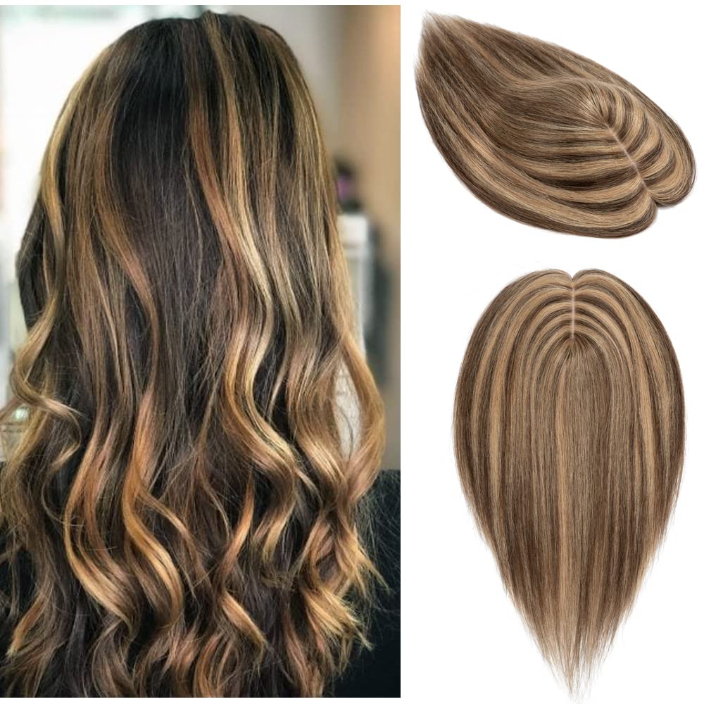 100% Real Human Hair Topper Silk Base Clip In Top Hairpieces 10 Inch 33g B1718