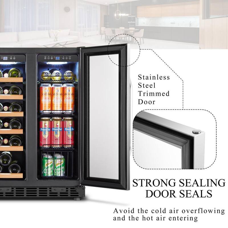 18-Bottle 55-Can Dual Zone Stainless Steel Wine Refrigerator D55798