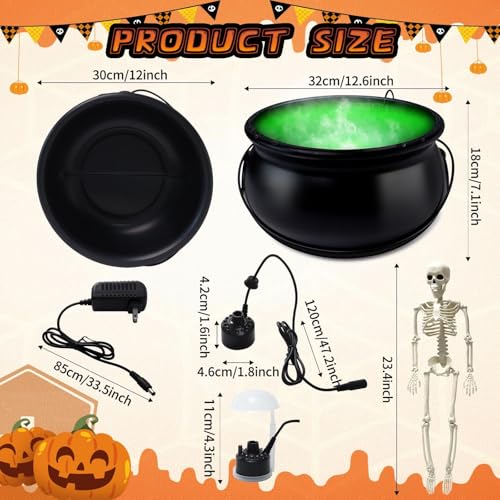 12" Large Black Witches Cauldron Diffuser with LED Light Mist Fogger L963
