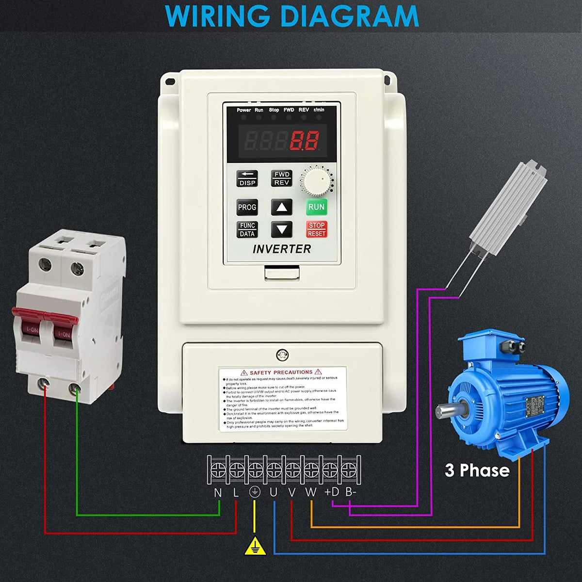 1.5kw 2HP 8A VFD Inverter Single Phase to 3 Phase Frequency Converter N9969
