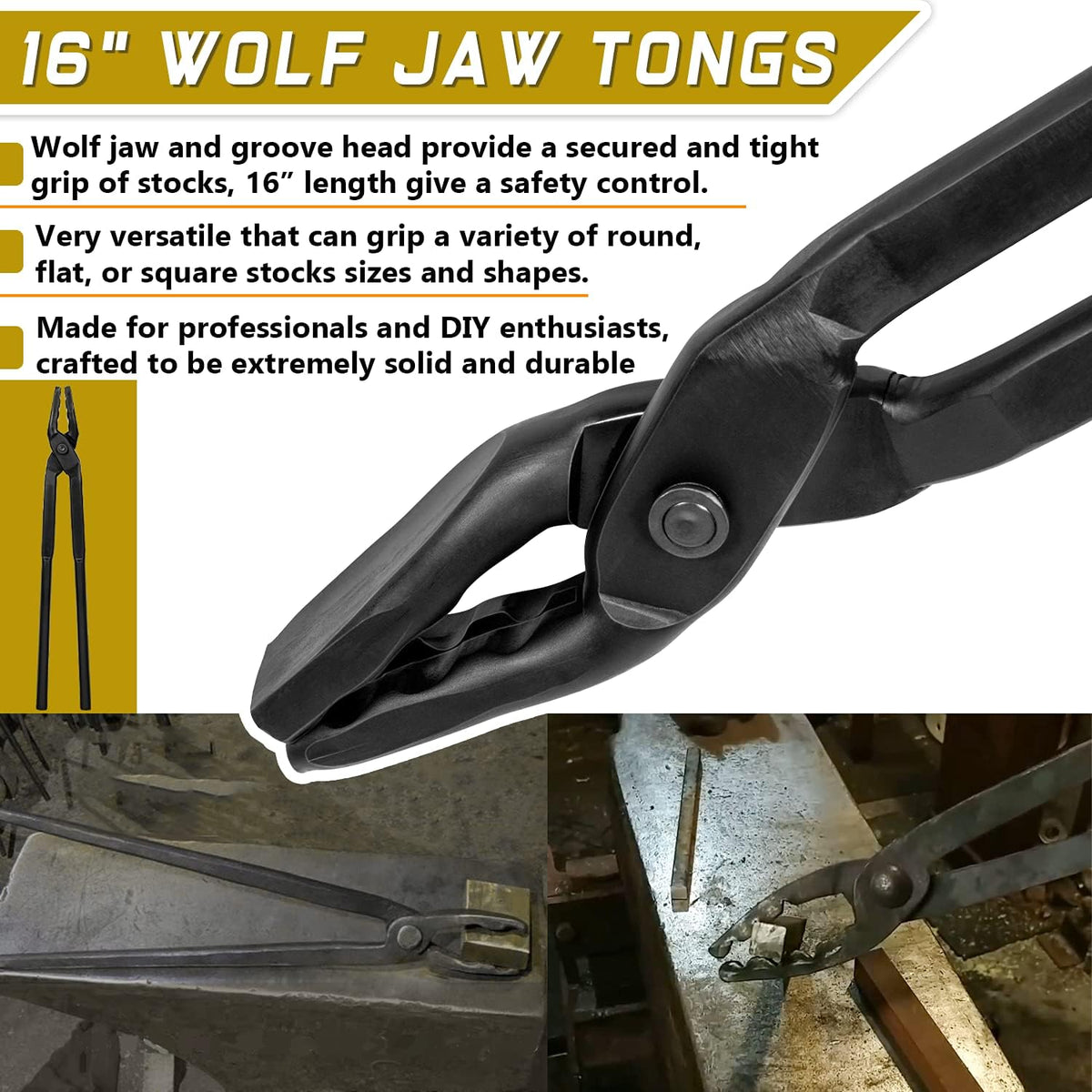 16” Wolf Jaw Tongs and Hammer Tool Set, Pack of 2 B312