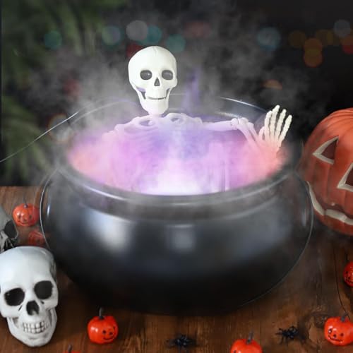 12" Large Black Witches Cauldron Diffuser with LED Light Mist Fogger L963