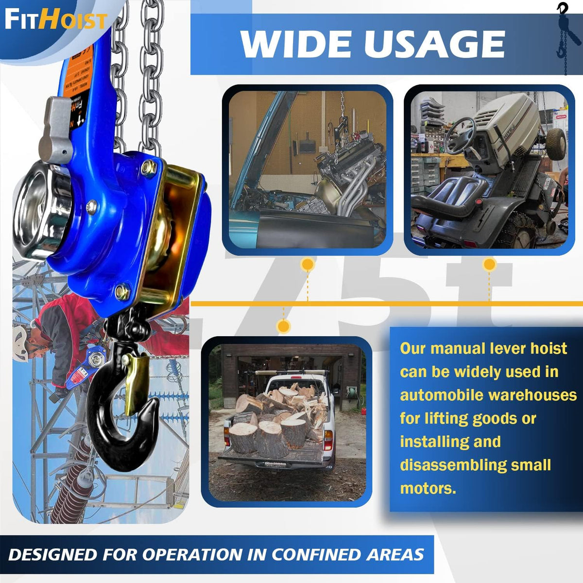 1650LBS 5FT Manual Lever Chain Hoist with 2 Hooks F425130