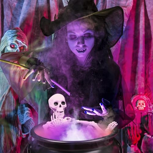 12" Large Black Witches Cauldron Diffuser with LED Light Mist Fogger L963