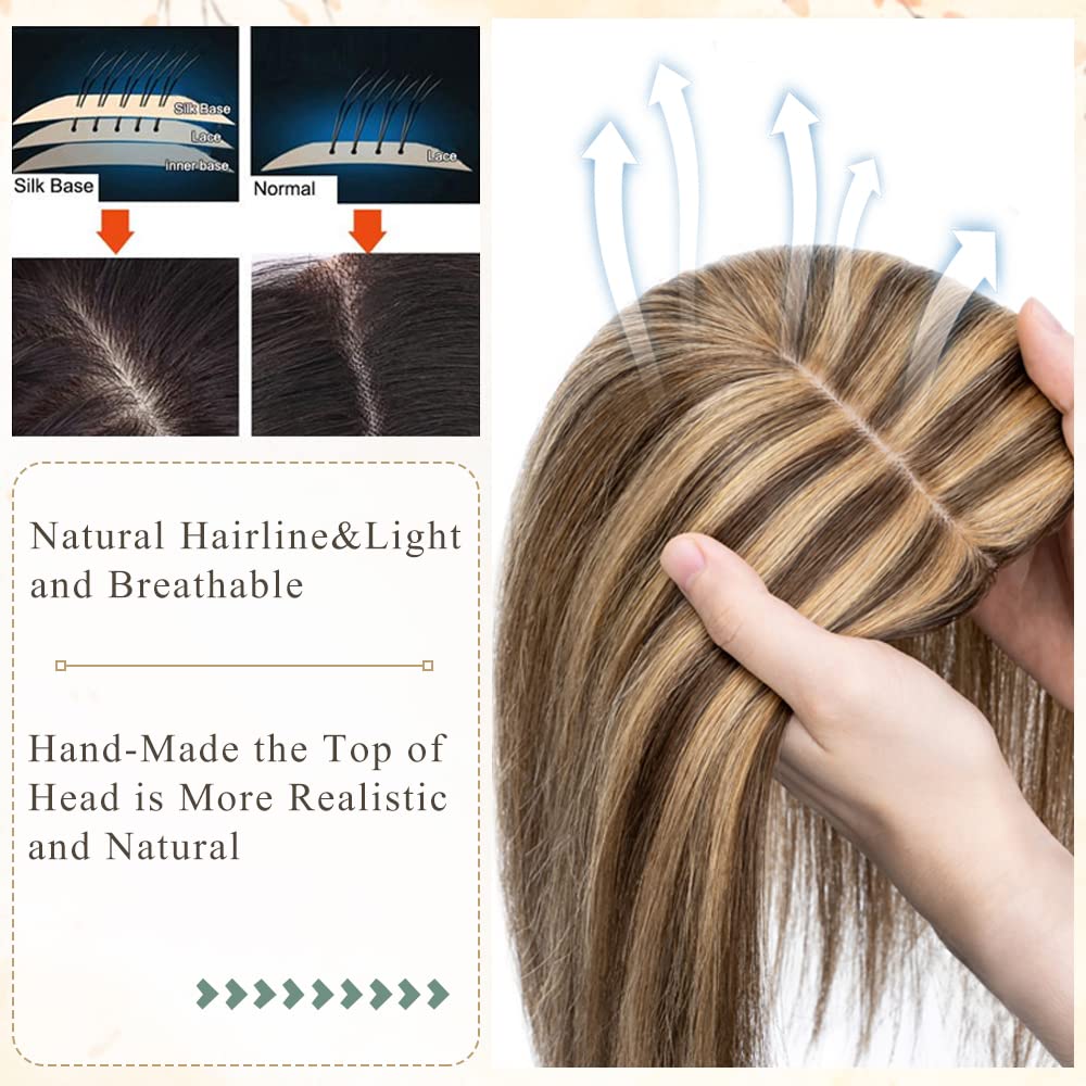 100% Real Human Hair Topper Silk Base Clip In Top Hairpieces 10 Inch 33g B1718