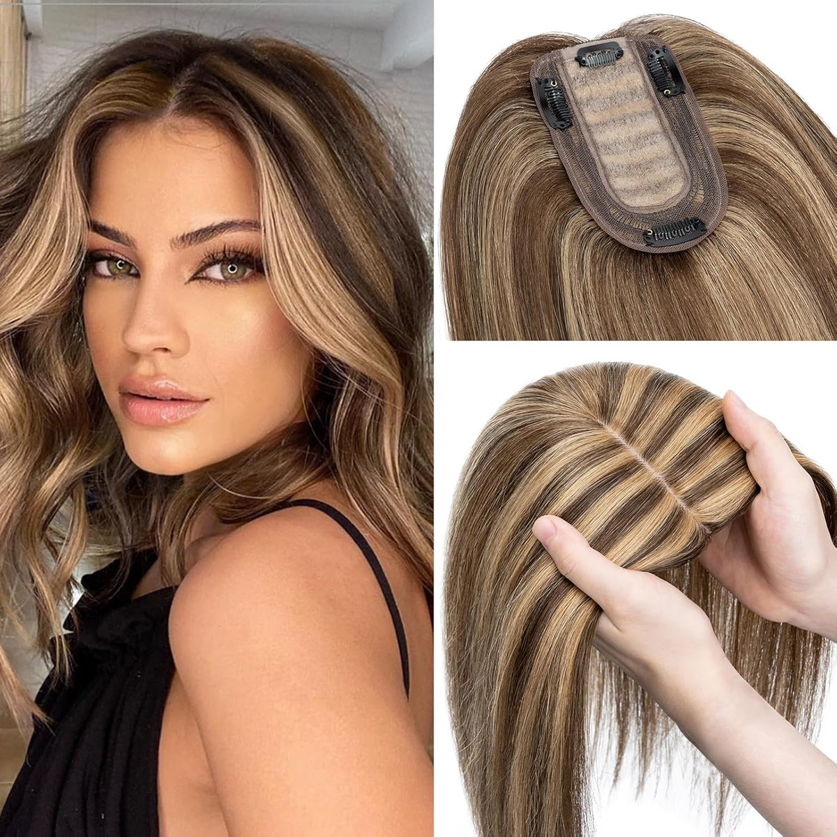 100% Real Human Hair Topper Silk Base Clip In Top Hairpieces 10 Inch 33g B1718