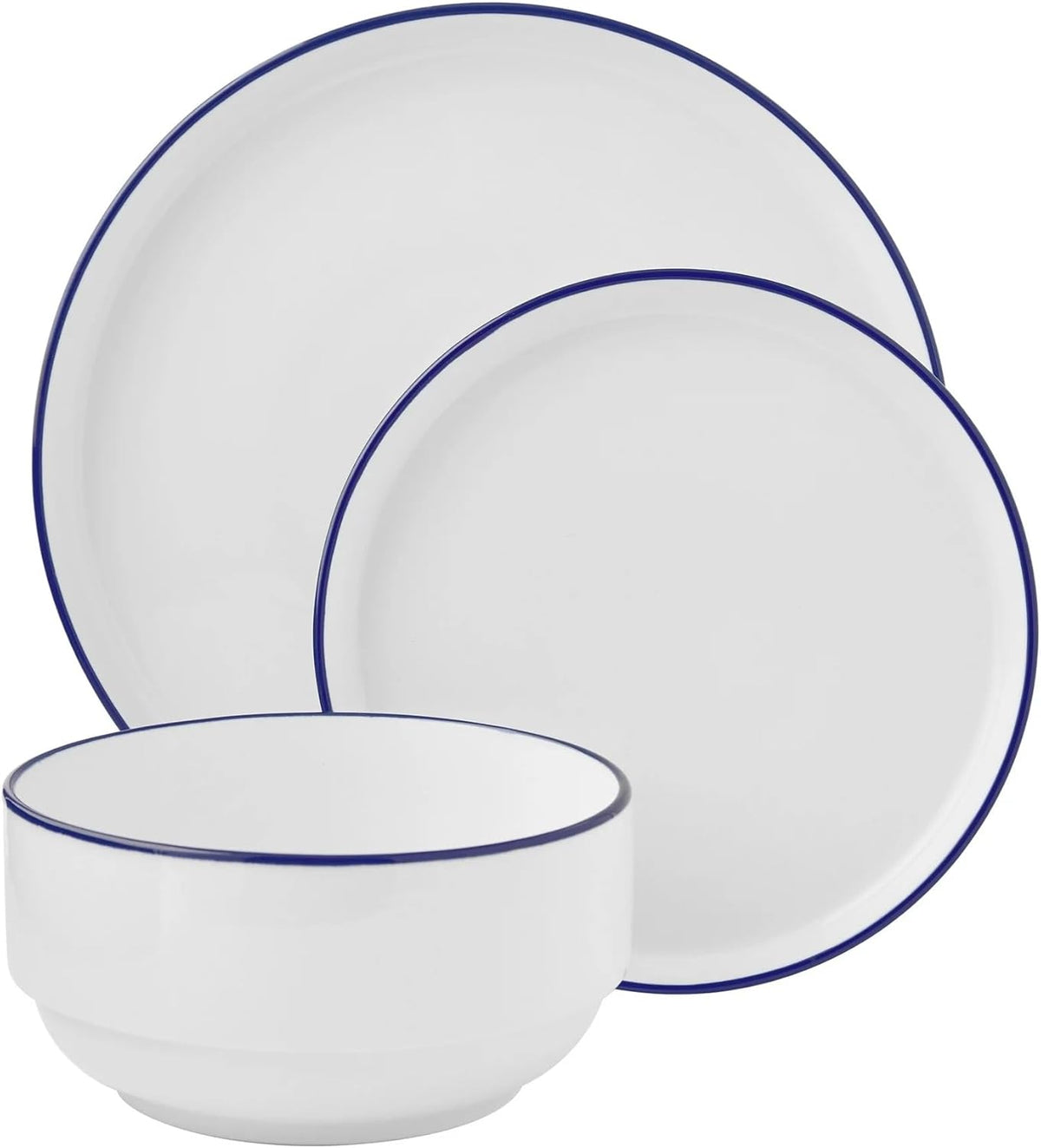 12-Piece Blue Rim Stoneware Dinnerware Set O86431
