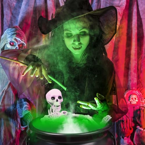 12" Large Black Witches Cauldron Diffuser with LED Light Mist Fogger L963