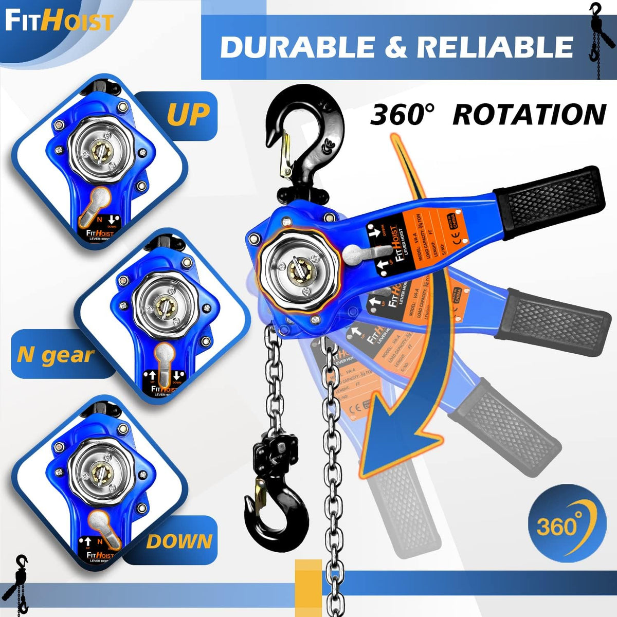 1650LBS 5FT Manual Lever Chain Hoist with 2 Hooks F425130