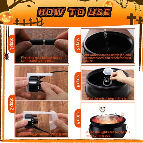 12" Large Black Witches Cauldron Diffuser with LED Light Mist Fogger L963