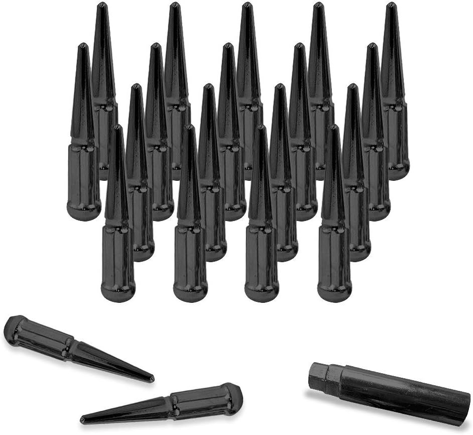 20pcs 7-Spline 14x1.5 Spike Wheel Lug Nuts M14-1.5 Conical Seat Solid Steel Black F849