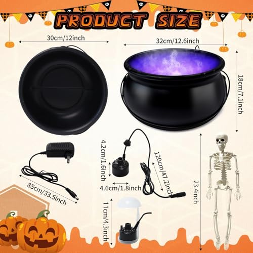 12" Large Black Witches Cauldron Diffuser with LED Light Mist Fogger L963