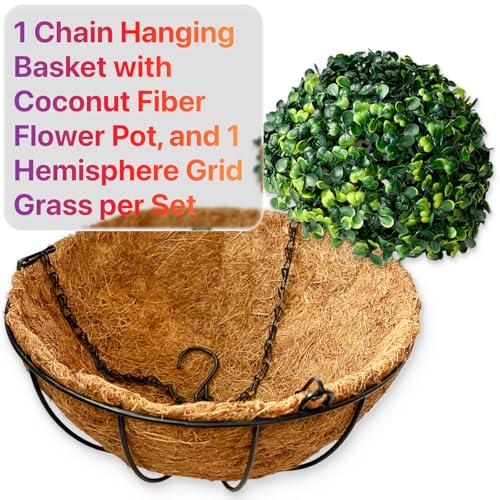 2 Sets Outdoor Artificial Flowers with 12" Hanging Basket, 24 Bunches of Faux Flowers with 2 Hanging Planters Yellow Orange Y3541