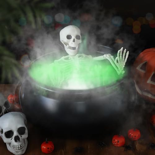 12" Large Black Witches Cauldron Diffuser with LED Light Mist Fogger L963