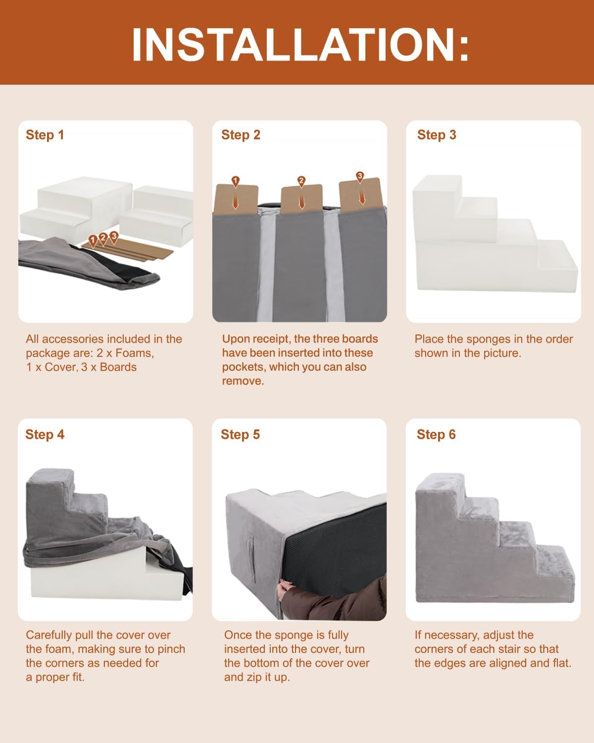 22.5’’ 5-Step Grey Pet Stairs with Non-Slip Bottom and High-Density Foam C2925