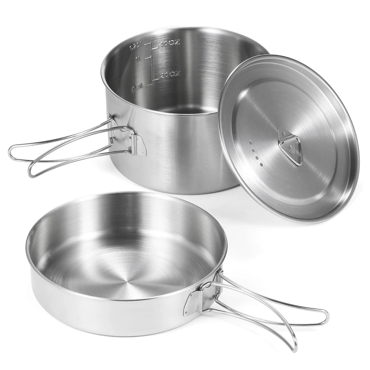 2pcs Stainless Steel Camping Cookware Set with Mesh Carry Bag B2700