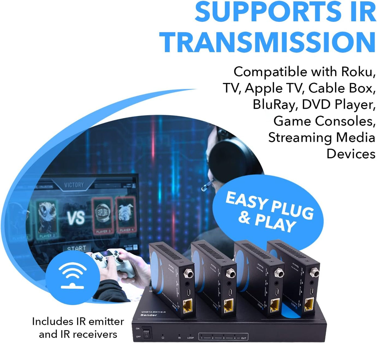1x4 HDMI Extender Splitter 4K over Single Cable CAT6/7 4K@60Hz HDCP 2.2 with IR Remote EDID Management D277848