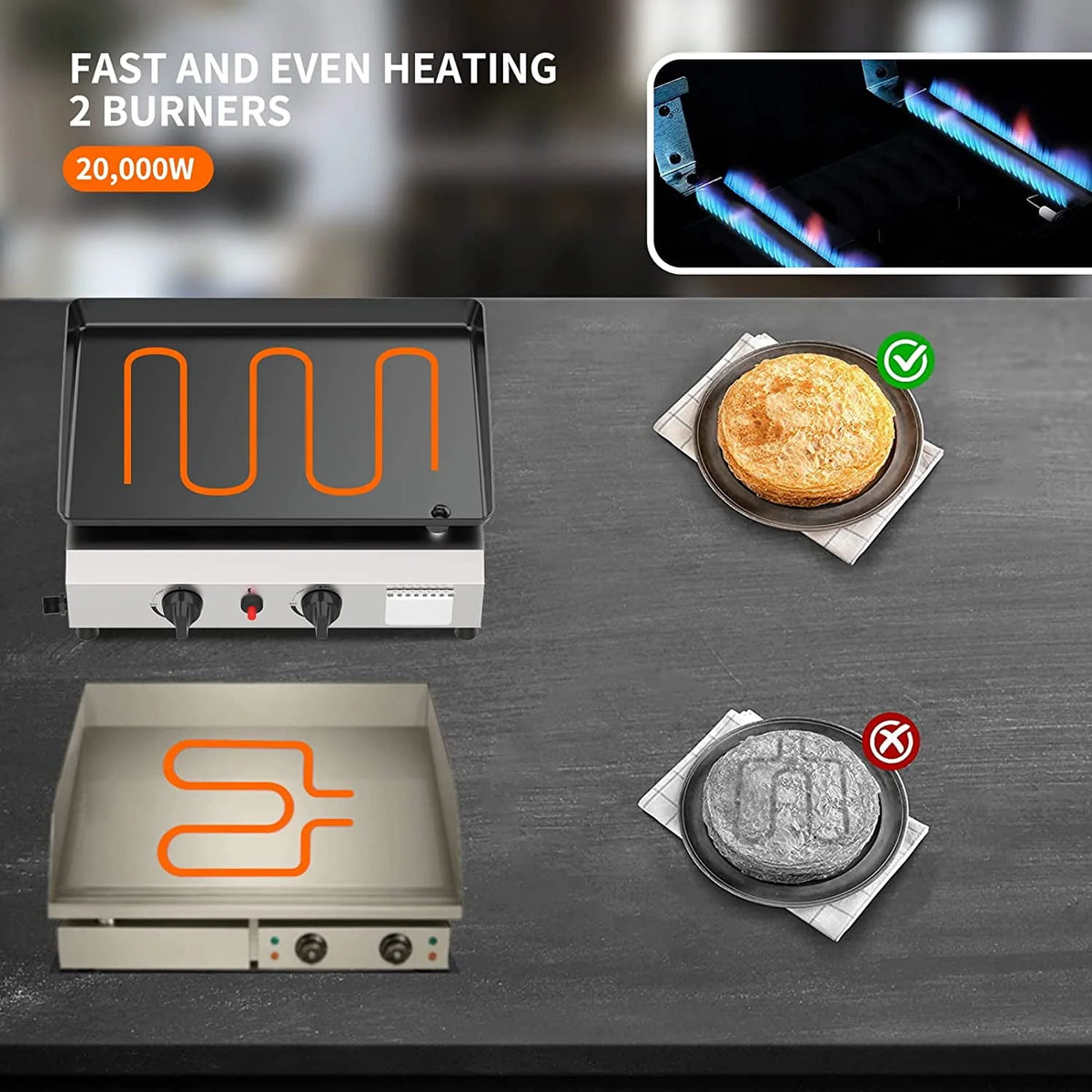 3 Burner Propane Gas Griddle with Side Shelves Z898