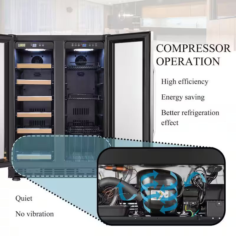 18-Bottle 55-Can Dual Zone Stainless Steel Wine Refrigerator D55798
