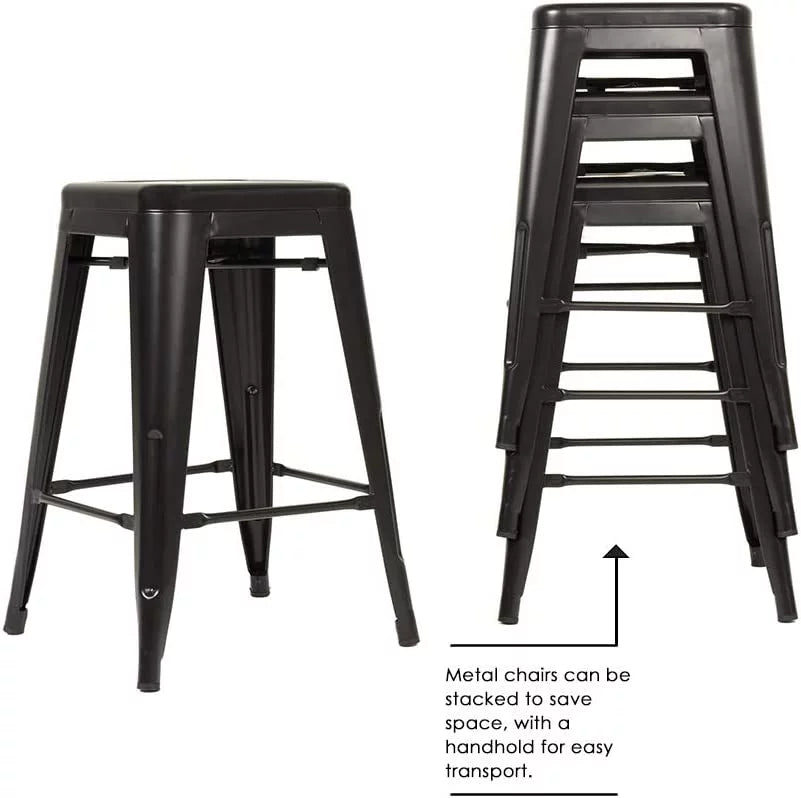 24 inch Black Metal Bar Stools Set of 4 X41386