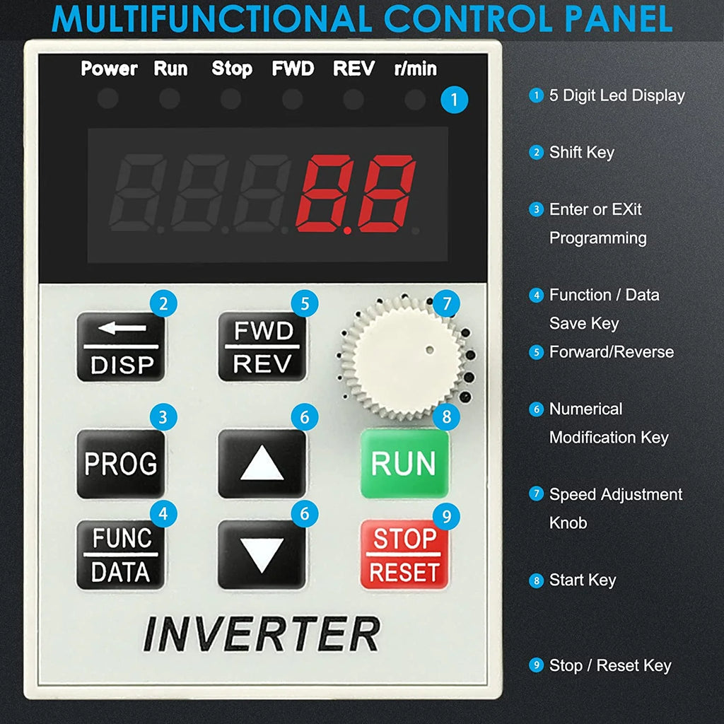 1.5kw 2HP 8A VFD Inverter Single Phase to 3 Phase Frequency Converter N9969