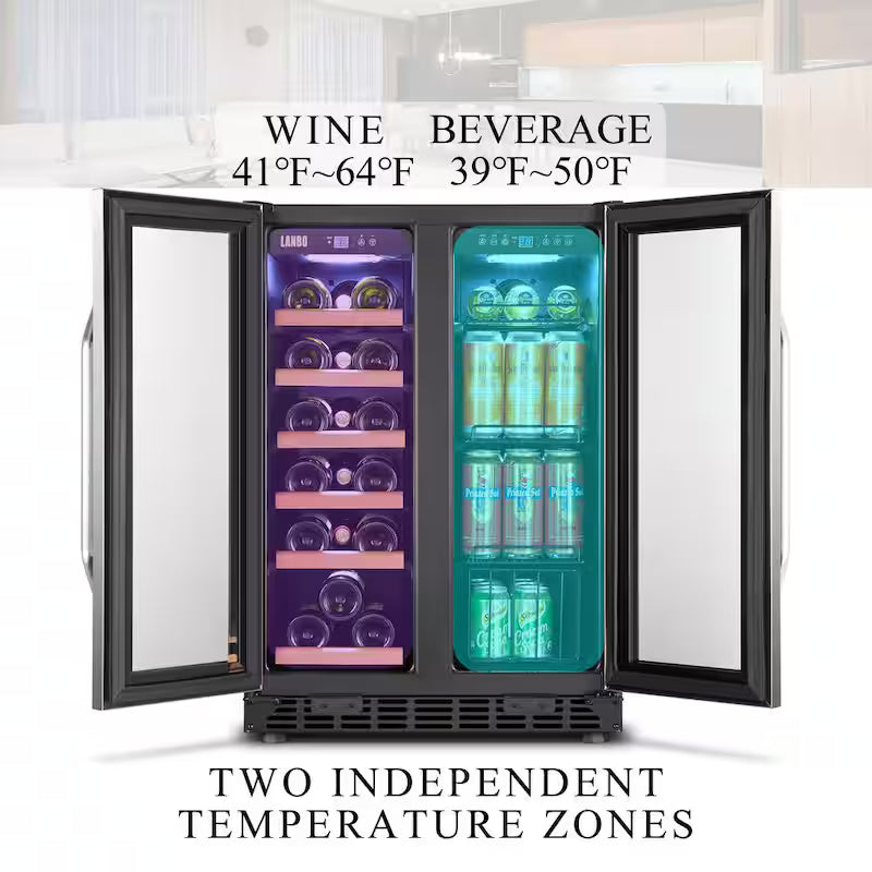 18-Bottle 55-Can Dual Zone Stainless Steel Wine Refrigerator D55798