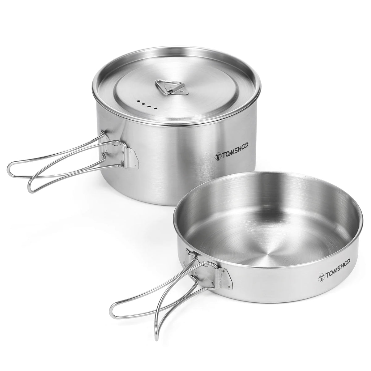 2pcs Stainless Steel Camping Cookware Set with Mesh Carry Bag B2700