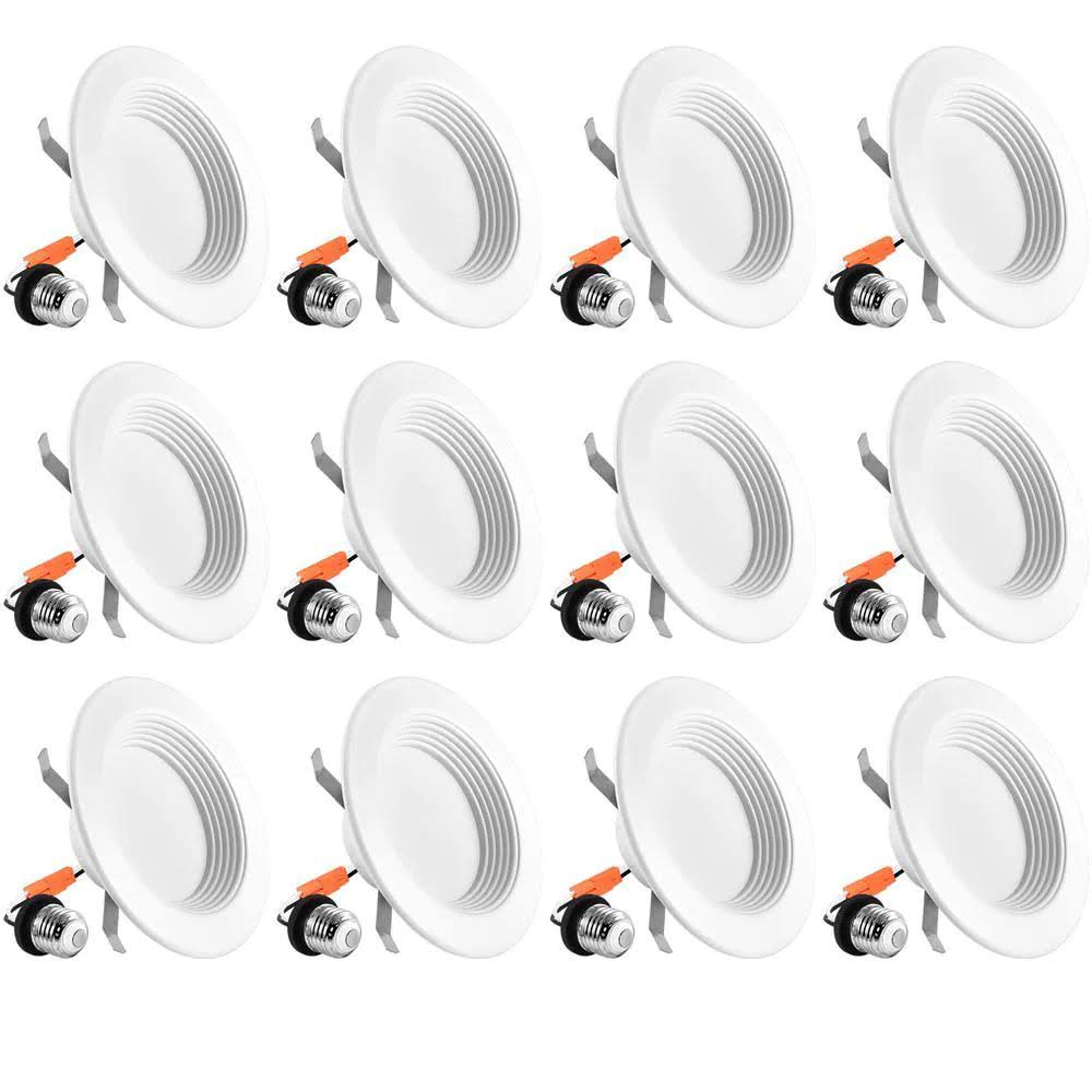 12-Pack Damp Rated Retrofit LED Recessed Can Light Baffle Trim 2700K Warm White B132597