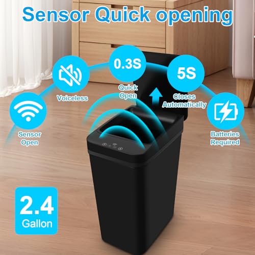 2 Pack 2.4 Gallon Black Touchless Trash Can R72025