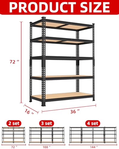 2 Pack 5 Tier Heavy Duty Adjustable Metal Storage Shelves H135259