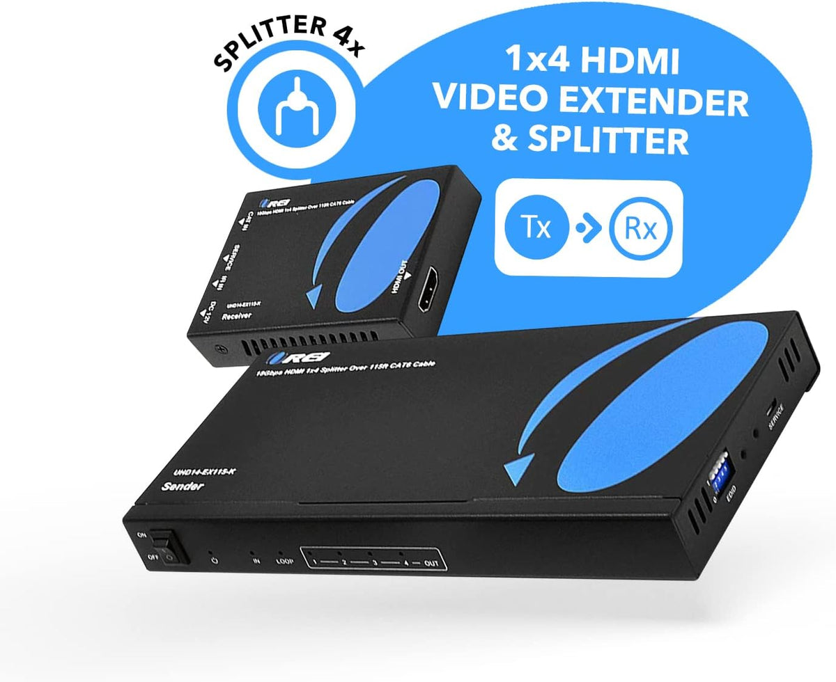 1x4 HDMI Extender Splitter 4K over Single Cable CAT6/7 4K@60Hz HDCP 2.2 with IR Remote EDID Management D277848